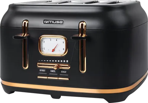 Muse Edelstahl-Toaster MS-131 BC im Retro Design - Toaster mit 6 Bräunungsstufen für 4 Scheiben, stilvolles Vintage Look und praktische Krümelschublade für einfache Reinigung.