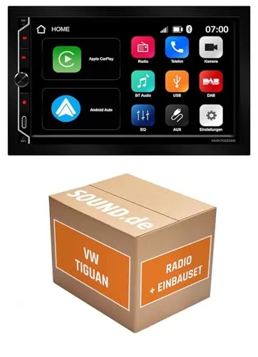 Autoradio Einbaupaket für ESX VMX700DAB kompatibel mit Volkswagen VW Tiguan I | CarPlay Wireless Android Auto Wireless Bluetooth