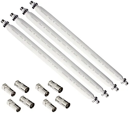 POPPSTAR 31,5cm SAT Fensterdurchführung (2 mm Kabel Flach), 8x F-Stecker (4x Auf Antennenstecker, 4x Auf Antennenbuchse), Weiß