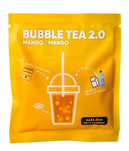Mango Bubble Tea 2.0 - Instant Bubble Tea im Beutel inkl. Strohhalme, Einfache Zubereitung, Mit Milch oder Wasser, Perfekt für Unterwegs, Recyclingfähig, Intensiver Geschmack
