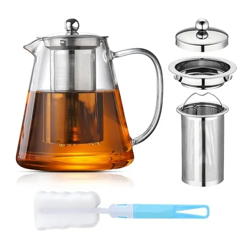 SUNOYA Teekanne Glas, Teekanne mit Siebeinsatz, 1300ML Borosilikatglas Teeservice, Teekanne Glas mit Siebeinsatz, Glas-Teekanne mit Sieb, Glasteekanne für Losen Tee, Spülmaschinenfest