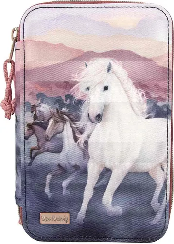 Depesche Miss Melody - Triple Pencil Case NIGHT HORSES - Schule und kreative Entfaltung vereint: Ausgestattet mit 18 Buntstiften, Filzstiften und weiteren Schreibutensilien – perfekt für junge Pferdefreunde!