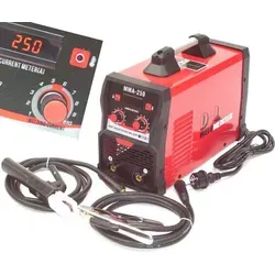 Weldmeister MMA 250A Inverter E-Hand Schweißgerät - Kompakter Elektrodenschweißgerät mit 250A Leistung, ideal für mobile Einsätze. Ausgestattet mit Digital-Display und Hot-Start für optimale Zündeigenschaften.