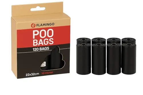 Kotbeutel für Hunde – Extra stark & langlebig – 120 Stück – biologisch abbaubar – Schwarz – 22x32 cm – Flamingo