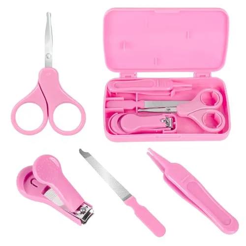 Econtal Baby Nagelpflegeset 4-in-1 in Pink, Baby Nagelknipser, Nagelschere, Nagelfeile, Nasenpinzette | Nagelset für Kleinkind, Neugeborene, Kinder