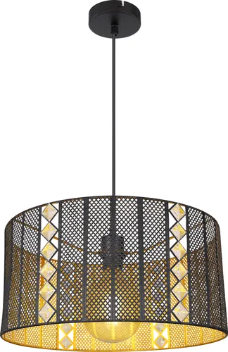 Hängelampe Pendelleuchte Retro - Gitter Design in Gold und Schwarz, 120 cm - Lampen für stilvolle Wohnräume mit extravaganten Gitter Design aus Metall und Acrylkristallen, ideal für Esstische und als Blickfang.
