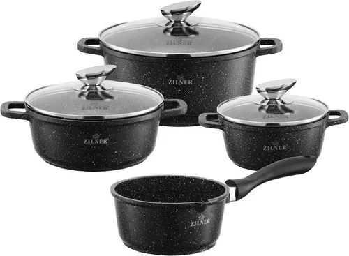 Zilner Töpfe mit Marmorbeschichtung 7 Stück | Induktions Töpfe Set - 7-teiliges Topf-Set mit kratzfester Marmorbeschichtung, ideal für alle Herdarten, ermöglicht fettfreies Kochen und gleichmäßige Wärmeverteilung.