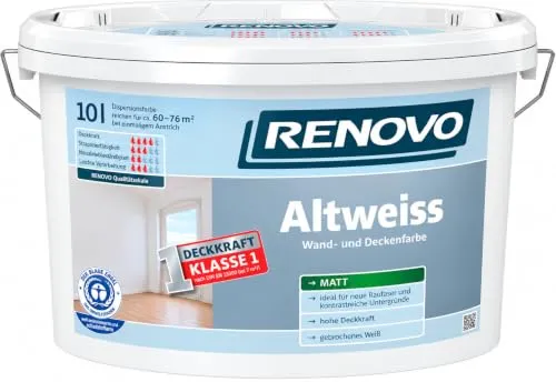 Altweiss matt 10 L Wand- Deckenfarbe Weiss Renovo von Renovo