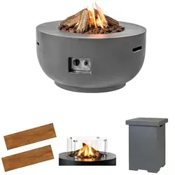 Happy Cocooning Mania Feuertisch Komplettset 19,5 kW - Runder Feuertisch aus Beton (91x91x46 cm) für gemütliche Abende im Freien. Ideal für Propanbetrieb und sorgt für eine angenehme Atmosphäre.