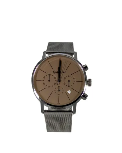 Gigandet Chronograph Armbanduhr Herren Damen Silber Braun Datum G32-013, Mesharmband, Edelstahlgehäuse, 3ATM wasserdicht