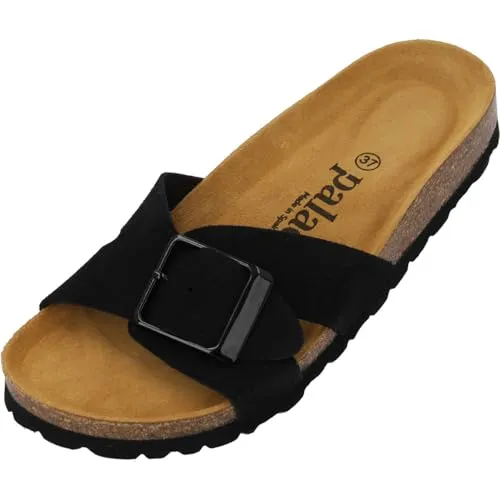 Palado Pantoletten Damen Tinos Premium Leather - Elegante Sandalen aus Veloursleder - Wanderschuhe, handgefertigt in Spanien aus hochwertigem Veloursleder mit gepolstertem Kork-Fußbett für maximalen Tragekomfort und stilvolles Design.