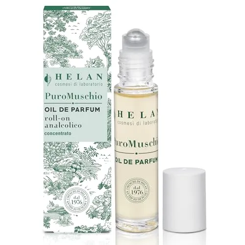 Helan Puro Muschio – Damenparfüm, alkoholfreies konzentriertes Roll-On-Öl, lang anhaltendes Eau de Parfum-Öl mit Vitamin C, E und Olivenöl – Reiseparfums und Geschenkideen Made in Italy, 10 ml
