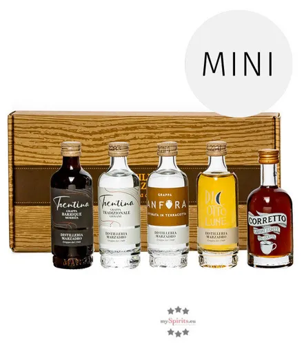 Marzadro Grappa & Likör Set Degustazione Le Mignon - Grappa und Likör Set in handlichen Mignon-Fläschchen, ideal zum Probieren und Entdecken – perfekt für Genießer und Sammler!
