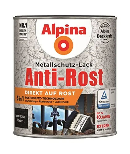 Alpina Metallschutzlack Anti-Rost Hammerschlag Schwarz 750ml