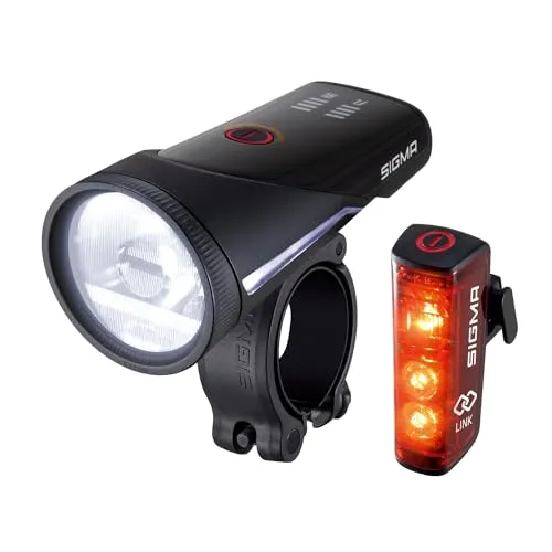 SIGMA Fahrradlicht Set Aura 100/Blaze Link - Fahrradbeleuchtung mit innovativer Kopplungsfunktion, automatischer Lichtanpassung und 100 Lux Leuchtkraft für maximale Sicherheit bei Tag und Nacht.