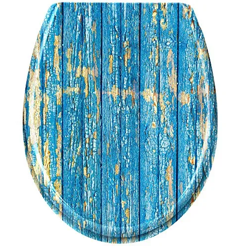 Aufun Toilettendeckel Absenkautomatik WC Sitz Klobrille mit Absenkautomatik | Toilettensitz aus Hartplastik Klodeckel Universal Größe Hochwertige Qualität und Schnellbefestigung (Blaue Planken)