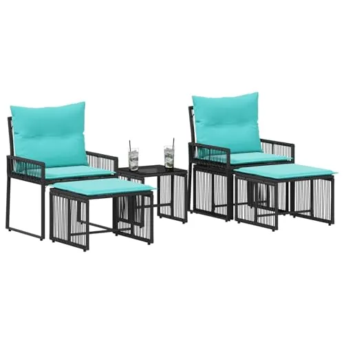 vidaXL Gartenmöbel Set 11-teilig Schwarz und Türkis aus Poly-Rattan - Komfortables Gartenmöbel Set aus robustem Poly-Rattan mit stabiler Stahlkonstruktion. Ideal für Terrassen und Gärten, bietet es entspannte Sitzmöglichkeiten und ist pflegeleicht. Perfekt für gesellige Stunden im Freien.