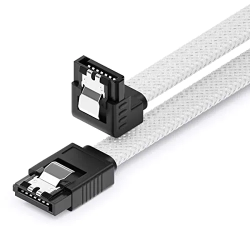 deleyCON 30cm SATA 3 Kabel Nylon 6 Gbit/s Datenkabel SATA III Anschlusskabel Serial ATA Verbindungskabel für Mainboard & Festplatte HDD SSD 1 S-ATA L-Stecker 90° Gewinkelt Weiß