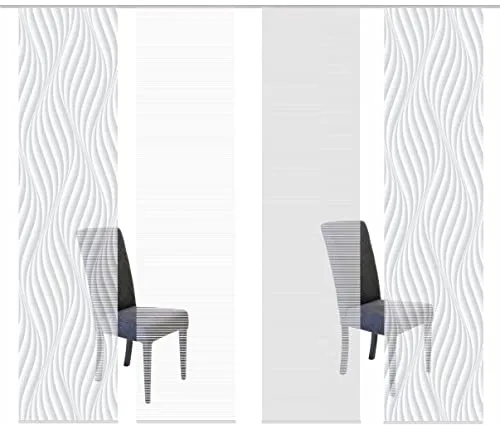 VISION S 4er-Set Schiebegardinen Wave in Bambusoptik - Schiebevorhänge in halbtransparenter Bambusoptik, ideal für Fensterbreiten von 180-240 cm. Inklusive Paneelwagen und Zubehör, leicht kürzbar und waschbar bei 30°C.