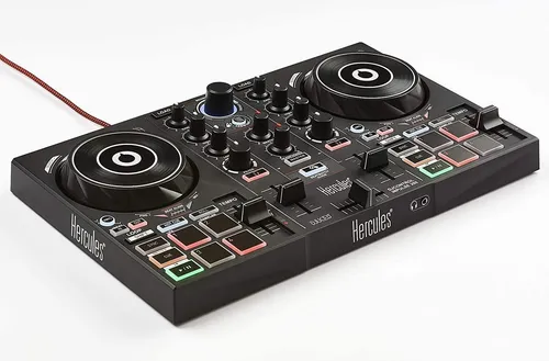 HERCULES DJ Controller DJ Control Inpulse 200 - DJ-Controller für Einsteiger mit 2 Decks, ideal zum Lernen von Beatmatching und Mixen dank integrierter Trainingsprogramme und intelligentem Musik-Assistenten.