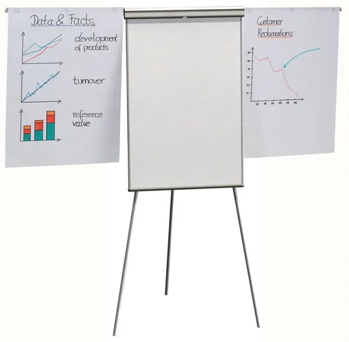 Franken Flipchart EL-FC22 X-tra!Line Standard Plus - Höhenverstellbares Dreibein-Flipchart mit 68 x 105 cm magnethaftender Schreibfläche und zwei ausklappbaren Seitenarmen für mehr Präsentationsfläche. Ideal für professionelle Präsentationen.