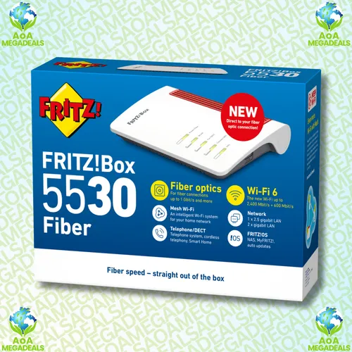 AVM FRITZ!Box 5530 Glasfaser XGS-PON - Router in Weiß, Highspeed mit Wi-Fi 6 und 2,5-Gigabit-LAN für optimales Streaming und Gaming