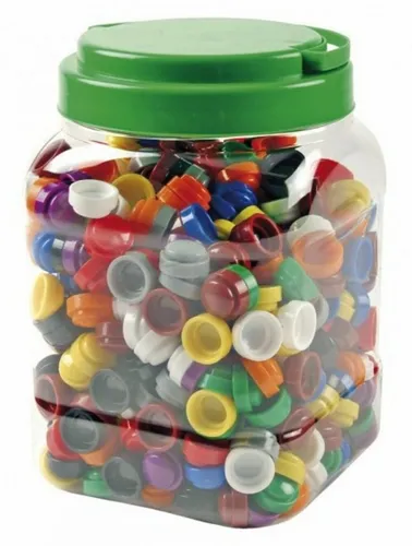 EDUPLAY Stapelhütchen Set - 500 bunte Kunststoff-Hütchen in stabiler Dose mit Henkel. Ideal zum Stapeln, Sortieren und Zählen, fördert die Kreativität und Motorik von Kindern ab 4 Jahren.