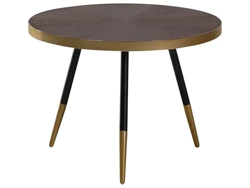 Beliani Retro Couchtisch Ramona - Beistelltisch fürs Wohnzimmer mit runder MDF-Tischplatte in dunkler Esche und goldener Umrandung, ideal für stilvolle Akzente in Ihrem Wohnraum.