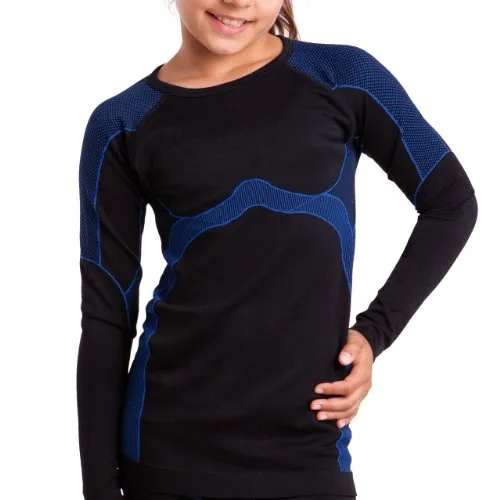 Gomati Kinder Thermo Hemd Seamless Funktionswäsche schnelltrocknend - Blau 146-152