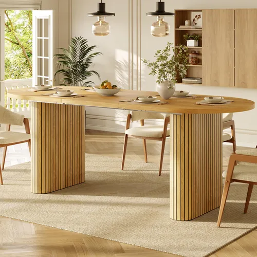 OKWISH Ausziehbarer Esstisch (120–160 cm oval, Holz, Braun/Schwarz)