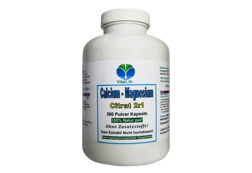 VitalLife Calcium Magnesium Citrate Komplex Kapseln 360 St. - Mineralstoffe mit optimalem Verhältnis von Calcium und Magnesium (2:1) für hohe Bio-Verfügbarkeit, ideal zur Unterstützung der Knochengesundheit.