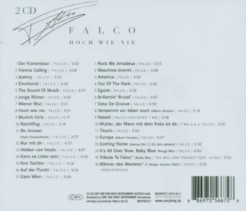 Produktbild FALCO 'HOCH WIE NIE' 2 CD (JEWELCASE VERSION) NEUWARE
