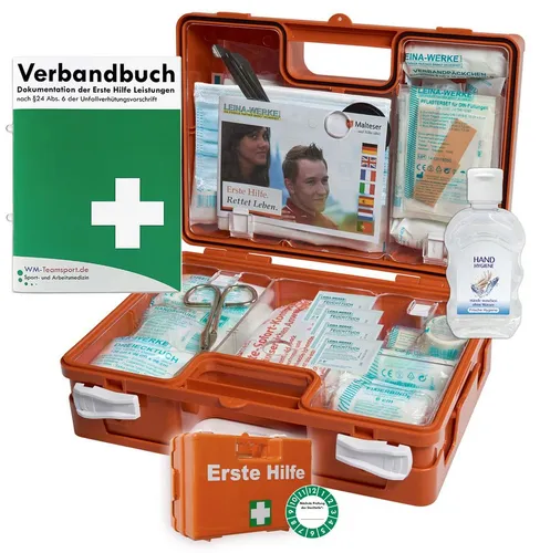 WM-Teamsport Erste-Hilfe-Koffer safeAID – DIN 13157 mit Hand-Hygiene-Gel - Erste-Hilfe-Koffer nach DIN 13157, inkl. Hand-Hygiene-Gel für hygienisches Händewaschen. Robust, mobil und ideal für den Einsatz im Sport und Freizeit.