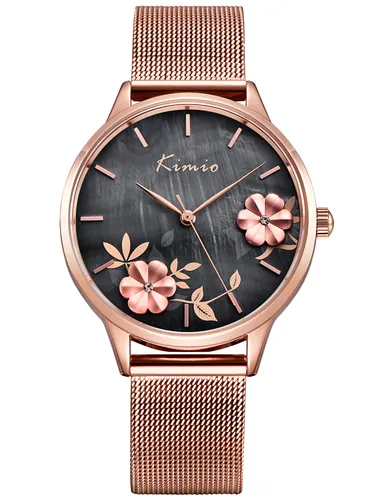 Alienwork Armbanduhr Damen Rosgold Metall Mesh Edelstahl Grau Perlmutt-Zifferblatt - Elegante Damen Armbanduhr mit Japanischem Quarzwerk, wasserdicht bis 1 ATM. Stilvolles Accessoire für jeden Anlass, ideal für modebewusste Frauen.