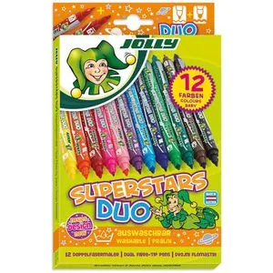Jolly Filzstifte Superstars Duo, 4425-0001, Doppelfasermaler 1mm und 3mm, auswaschbar, 12 Stück