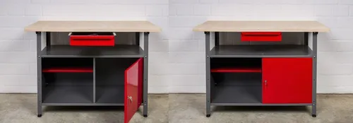 KREHER Werkbank Set 1: 2 x robuste Werkbänke mit Stauraum - Werkstatteinrichtung mit abschließbarer Tür, praktischer Zwischenablage und ausziehbarer Schublade für optimale Werkzeugsortierung. Ideal für Hobby-Handwerker und kleine Werkstätten.