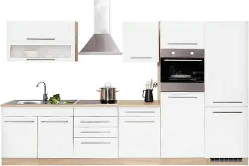 KOCHSTATION Küchenzeile KS-Eton mit E-Geräten, 330 cm - Küchenzeilen mit viel Stauraum, inklusive Kühlschrank, Backofen und Kochfeld. Flexibel in der Gestaltung und in mehreren Farben erhältlich.