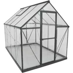 Palram - Canopia Aluminium Gewächshaus Hybrid 68 | Anthrazit | 247x185x208 cm - Garten-Zubehör mit robustem Aluminiumrahmen und 90% Lichtdurchlässigkeit dank bruchsicheren Polycarbonat-Paneelen. Ideal für optimale Pflanzenbedingungen und kreative Gartenarbeit!