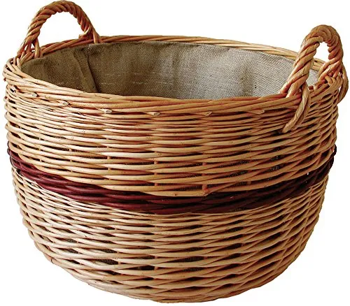 dobar® Premium Kaminholzkorb aus ungeschälter Weide - Kaminholzaufbewahrung mit Tragegriffen - Kaminholztrage mit Juteeinlage - Kaminholztasche aus Weide - 50 x 50 x 34 cm - Zweifarbig