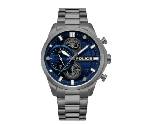 Police Watches Mod. Pewgk0039205 - Herren Armbanduhr - Edelstahlgehäuse mit grauem Metallarmband, bietet Tag- und Datumsanzeige, ideal für stilbewusste Herren.