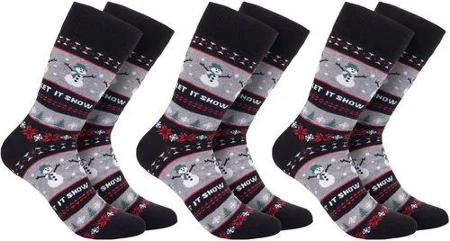 BRUBAKER Socken Weihnachtssocken für Damen und Herren (3-Paar, 1 Paar) Festliche Weihnachtsmotive - Baumwolle Socken Weihnachten