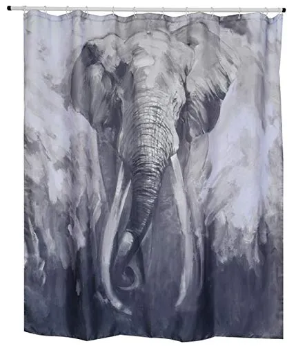 spirella Duschvorhang Elefant 180x200 cm - Duschvorhang aus 100% Polyester, antibakteriell und schimmelresistent. Ideal für Badezimmer mit Winkel- oder Duschvorhangstange.