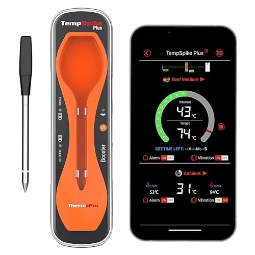 ThermoPro TempSpike Plus 180M kabelloses Fleischthermometer mit verbesserter ultradünner Sonde Bluetooth-Bratenthermometer für den Außengrill Smoker Grillthermometer mit APP für BBQ Küchen