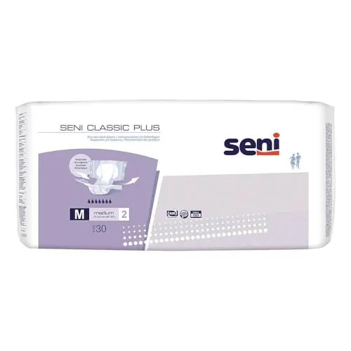 Seni Classic Plus Medium 30 ST - Inkontinenzeinlagen für Erwachsene, speziell für schwere Inkontinenz. Mit atmungsaktiven Seitenflügeln und hohem Tragekomfort durch anatomische Passform und doppeltes Saugkissen.
