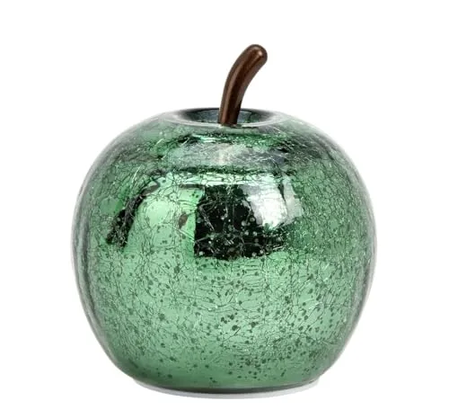 G. Wurm Dekoleuchte Apfel (XS) Glas, Metallic Grün, Apfel Lampe mit 10 LED