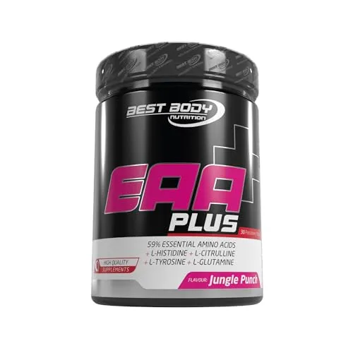 Best Body Nutrition Professional EAA Plus - Jungle Punch - Verzweigtkettige Aminosäuren (BCAA) mit allen 8 essentiellen Aminosäuren plus L-Histidin, L-Tyrosin, L-Glutamin und L-Citrullin - vegan, ideal zur Regeneration nach dem Training.