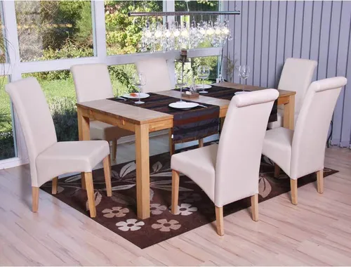 6er-Set Esszimmerstuhl Cesena - Kunstleder matt, creme, helle Füße - Stühle mit bequemer Sitzpolsterung und hochwertigem Kunstleder, perfekt für stilvolle Esszimmer.