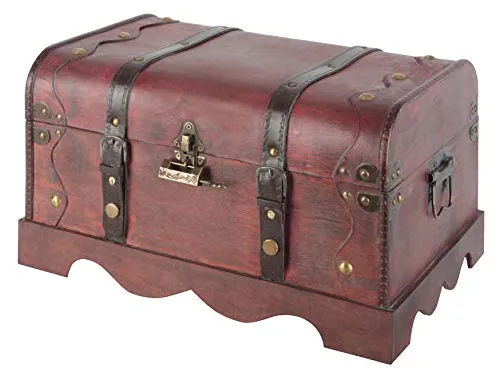 Bingo-Shop Schatztruhe Schatzkiste Holz 40 x 23,5 x 27,5cm Mit Deckel Verschluss Piratenkiste Geschenk-Box Verschließbar Aufbewahrungsbox Holztruhe Geldtruhe Vintage-Look