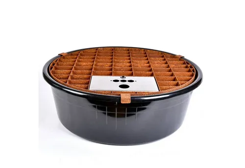 Köhko Gartenbox Springbrunnen Becken und Eimer für Gartenbrunnen - Boxen mit einem Ø 55 cm Becken aus Polypropylen und einem stilvollen Cortenstahlgitter – ideal für dekorative Gartenbrunnen und kreative Gartengestaltung.