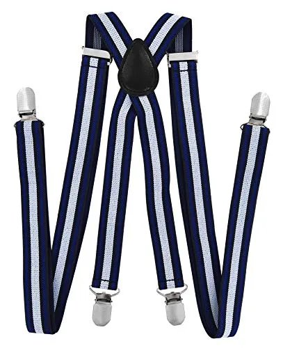 axy Hosenträger für Herren breit 2,5 cm in X-Form mit 4 Hosenträger Clips extra stark längenverstellbar 25mm (Streifen Nr.7)